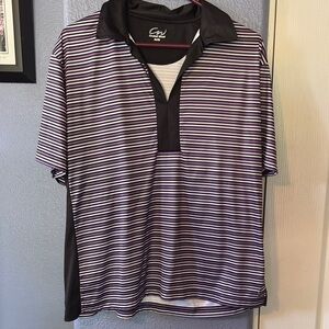Stylish Women's Striped Polo Shirt - Black and Purple